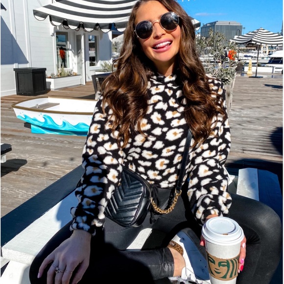 Wild Fable Animal Print Hooded Sherpa Sweatshirt